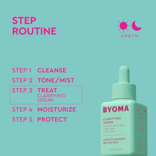 BYOMA Clarifying Serum - Barrier Repair Serum - Clarifying Facial Serum for Acne Prone Skin - Calming Face Serum with Ceramides, Blue Tansy, PHA & Zinc - Balanced & Healthy Skin - 1.01 fl. oz