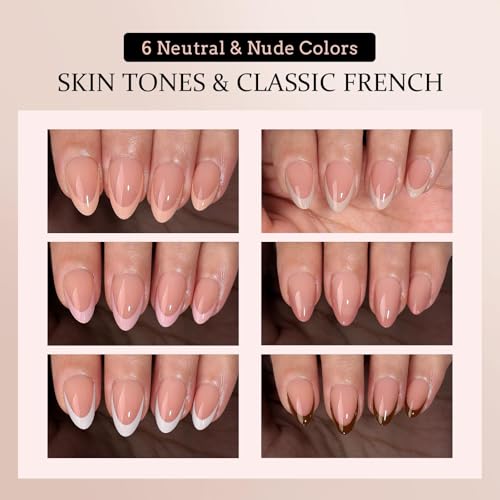 Jsiallye French Tip Press-On Nails A-2 Short Almond Nude - 180pcs, 6 Shades, Easy Manicure