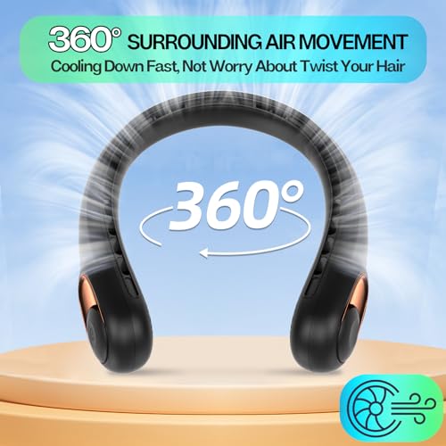 KIDEE Neck Fan, Portable Bladeless Neck Fans, Upgrade 360° Airflow, Super Quiet, 3 Speeds, 4000mAh Personal Wearable Neck Fan, Upgraded Cooling Air Volume USB Rechargeable Hands Free Fan