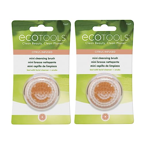 EcoTools Mini Facial Cleansing Brush, Infused with Citrus, Boosts Collagen, Safe for Sensitive Skin, Exfoliates & Clean Pores, Travel Sized, Ecofriendly, Vegan & Cruelty-Free, 2 Count