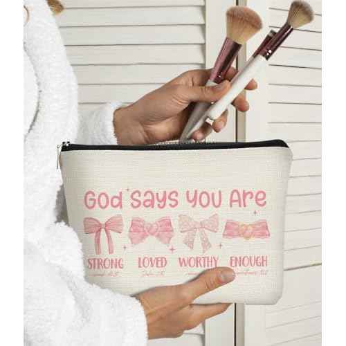 God Says You are Preppy Stuff Pink Coquette Bow Makeup Bag, Coquette Accessories,Christian Gifts for Women, Cute Bag, Trendy Makeup Bag, Preppy Christmas Stuff,Cute Makeup Pouch