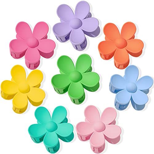Flower Hair Claw Clips 8PCS Big Cute Hair Clips Large Jaw Clips For Women Girls Thick Hair Large Daisy Clips Matte Claw Clips Non Slip Strong Hold 8 Colors For Thin Hair