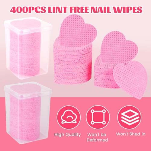 MAYEEN Lint Free Nail Wipes 400PCS Heart Shape Nail Polish Remover Wipes No Lint Soft Cleaning Wipe for Nails & Eyelash Extensions Nail Supplies