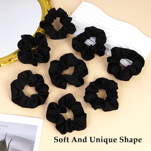 Large Black Satin Scrunchies for Women - 8PCS No Crease Hair Ties