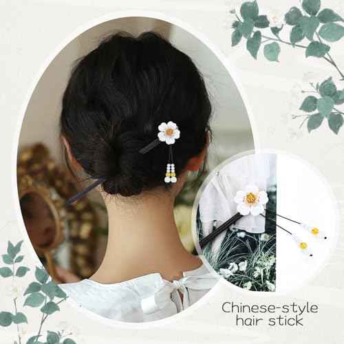 Lawie 8 Pack Wooden Hair Sticks Wood Chinese Hair Pins with Tassel Dangle Crystal Beads Flower Long Hair Chopstick Picks With Charm for Twist Bun Holder Fork Hair Slides Hair Accessories for Women