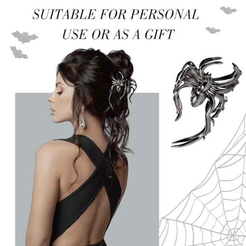 Obeoby 4 Pcs Metal Hair Clips for Women, Large Hair Claw Clips for Thick Long Hair Styling with Spider Webs Skeleton Decor, Goth Accessories Stocking Stuffers Halloween Christmas Gifts (Black)