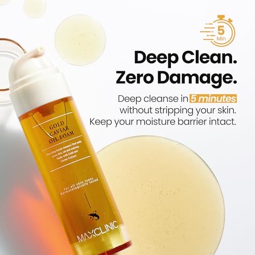 [K-Beauty] Gold Caviar Oil to Foam - All-in-One Korean Face Wash OilBased Foaming Facial Cleanser - Age-Defying, Moisturizing & Skin Firming Makeup Deep Cleansing Oil for Sagging Skin (3.88 fl oz)