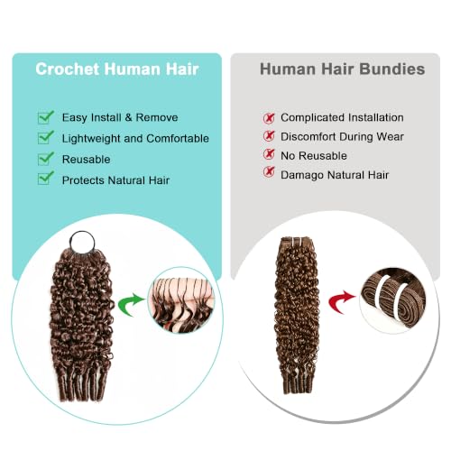 Coliki Burmese Curly Human Hair Crochet Extensions 3 Pack 18 Inch #4 Chocolate Brown