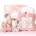 Mothers Day Birthday Gifts for Women, Self Care Get Well Soon Gift Baskets for Women, Rose Relaxing Spa Gifts Care Package with Blanket, Unique Easter Gift Baskets for Mom Her Girlfriend Friend Sister