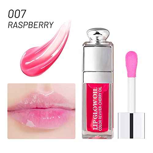 2PCS Hydrating Lip Glow Oil, Lip Oil Gloss Transparent Toot Tinted Nourishing Long Lasting Repairing Lightening Lip Lines (RASPBERRY) 0.2 OZ