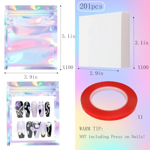 Qenk 201PCS Holographic Nail Storage & Packaging Bags Set