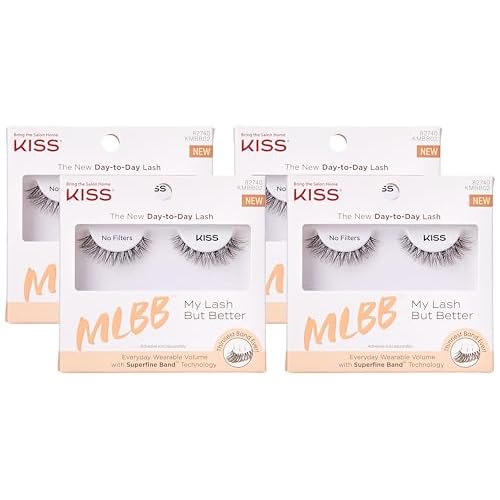 KISS My Lash But Better False Eyelashes, No Filters', 10 mm, Includes 1 Pair Of Lash, Contact Lens Friendly, Easy to Apply, Reusable Strip Lashes (Pack of 4)