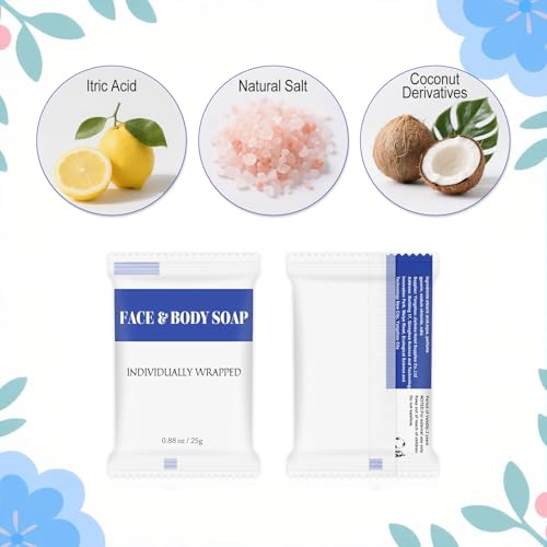 Travel Size Bars Soap in Bulk, Individually Wrapped Mini Small Body Hand and Face Soaps Toiletries Amenities for Hotel, Shelter/Homeless/Nursing Home/Charity/Motel/Guest Bathroom 0.88 oz (30 Pack)