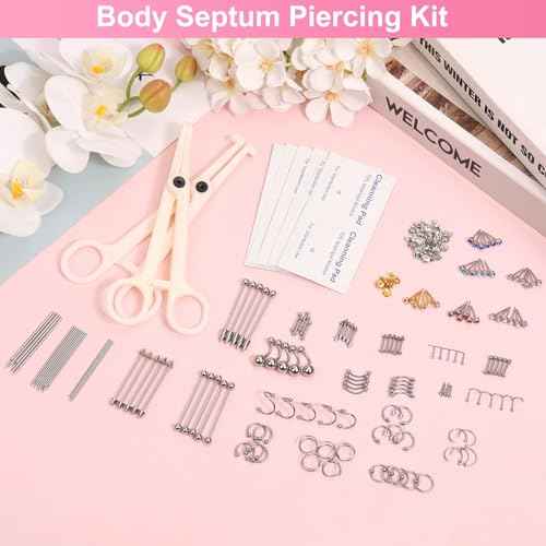 164PCS Body Septum Piercing Kit with 14G/16G/18G/20G Piercing Needles Piercing Jewelry and Tools for Ear Nose Belly Button Nipple Lip Cartilage Eyebrow Tongue Navel Piercing Kit for All Piercings
