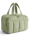 BAGSMART E-Light Green Puffy Travel Toiletry Bag for Women, Large Cosmetic Organizer