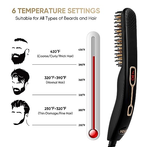 VOVO Beard Straightener Comb Upgrade Professional 2 in 1 Men's Beard Straightening Heated Hair Straightening Brush Portable Anti-Burn 6 Temperature Adjustable with LED Display for Home and Travel