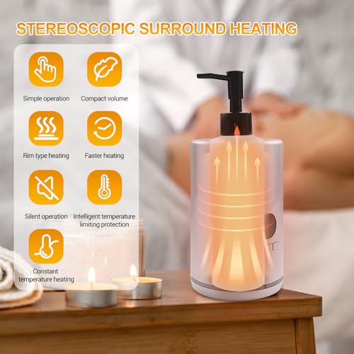 oil warmer for massage,massage Oil Warmer,lotion Warmer for Spa,Salon and Barber Shops,with 4 Oil Bottle 250ml Dispensers,with 1 White and 1 Grey funnels,Delay start control,Temperature control,Black