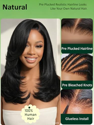 KLAIYI Bye Bye Slip 7x5 Lace Front Yaki Straight Human Hair Wig 16"