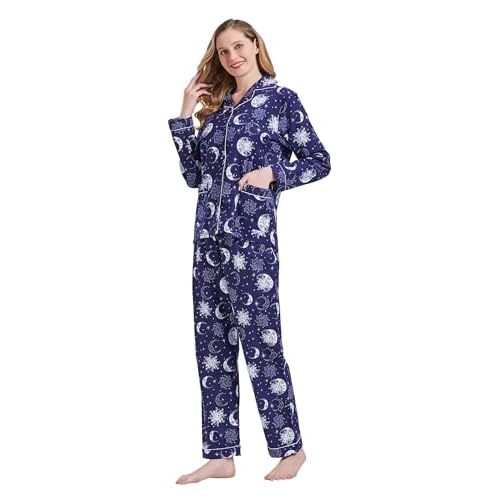 amaxer Women's Flannel Pajama Set 100% Cotton Soft Christmas Pajamas For Women Long Sleeve Pjs Button Down Warm Sleepwear