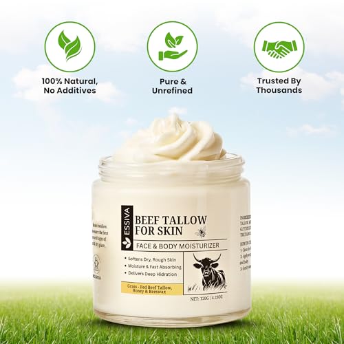 Beef Tallow for Skin ? Organic Whipped Beef Tallow Honey Balm | Tallow & Honey Balm for Face | Softening Skin Moisturizer for Sensitive, and Dry Areas | Natural Beef Tallow Skincare - 4.2oz/120g Jar