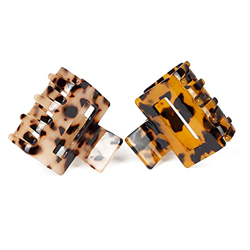 JIRIS 2PCS 2 Inches hair claw clips Banana Clips Barrettes French Design celluloid Leopard print Small Rectangular amber Fashion Accessories for Women hair clips