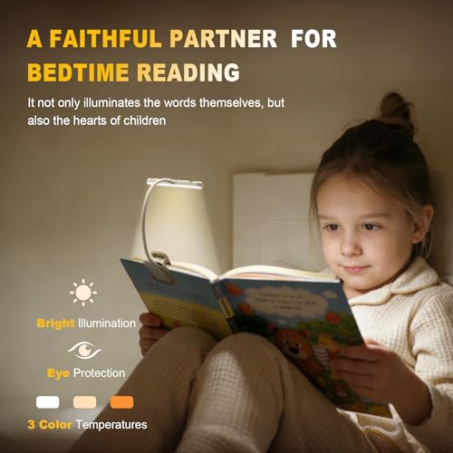 Rechargeable Book Light 25 LEDs – 3 Colors, Dimmable, Eye Care