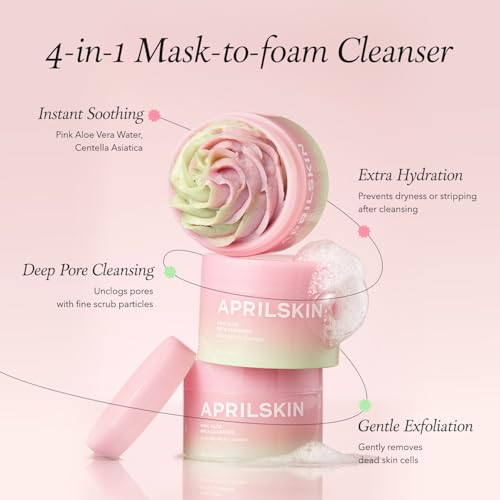 APRILSKIN Double Cleansing Duo with Heart Puff: Pink Aloe Facial Polish Cleanser, Carrotene IPMP Hydromelt Cleansing Balm & Heart-Shaped Puff