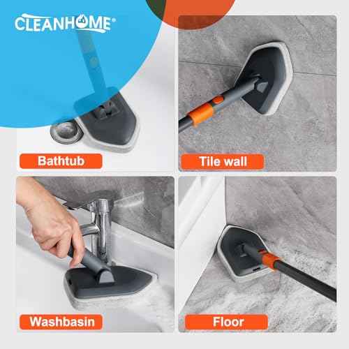 Extendable Shower Scrubber,Bathroom Tub Cleaner Brush with Long Handle-56 inches,Shower Tile Floor Wall Cleaning Tools, Bathtub Brushes for Cleaning with 4 PCS Scrub Pads