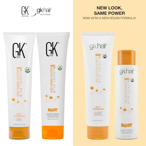 GK HAIR Smoothing Keratin Treatment & pH Clarifying Shampoo Set 3.4 oz – Frizz Control & Shine