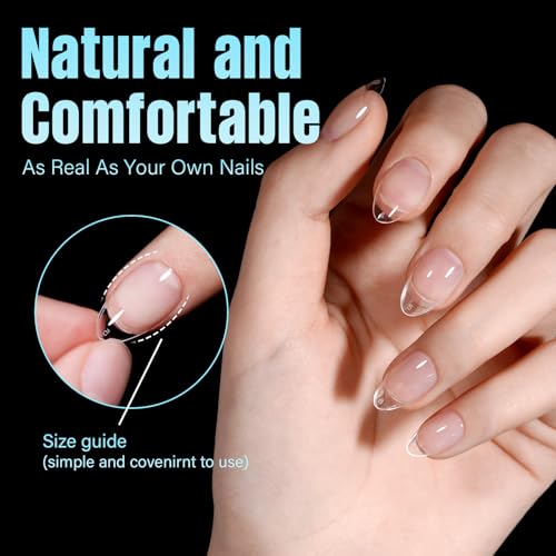 TOMICCA 240pcs Short Almond Press-On Nail Tips - Pre-Shaped Acrylic Clear Fake Nails