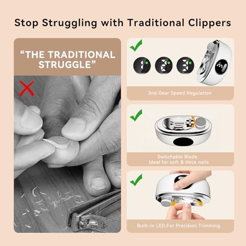 Liirsvee Electric Nail Clipper for Seniors - Dual-Blade 3-in-1 Trimmer