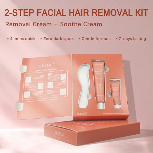 Facial Hair Removal Cream Kit for Women Face ? Depilatory & Soothing Cream, 4 Min Painless & Flawless Lip Chin Hair Remover, Gentle for Sensitive Skin Hair Removal (1.69 + 0.34 FL Oz)