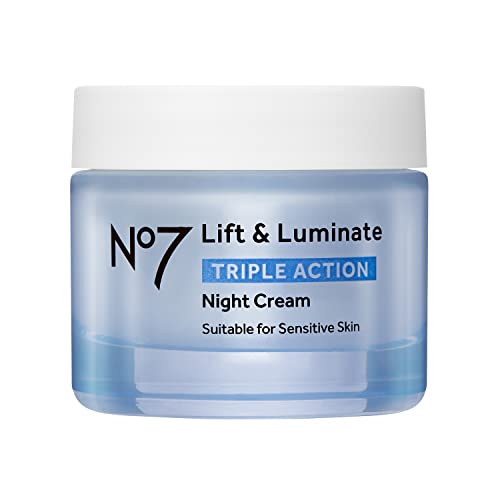 No7 Lift & Luminate Triple Action Night Cream - Anti Wrinkle, Collagen Peptide Brightening Cream - Skin Firming Hyaluronic Acid & Hibiscus + Hyperpigmentation Vitamin C Face Cream (50ml)