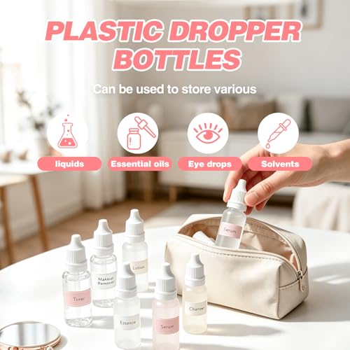 10PCS Plastic Dropper Bottles Set with Funnels - 10ml & 15ml Travel Squeeze Bottles for Essential Oils & DIY Projects