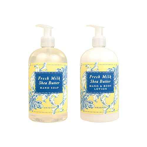 Greenwich Bay Fresh Milk Body Care Spa Quartet - Hand Soap, Lotion, Body Butter, and Soap Bar Square - Luxurious Shea Butter Skin Care in Captivating Botanical Scents