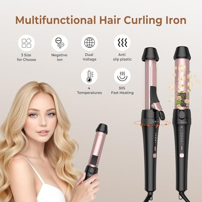 3-in-1 Curling Iron Wand with Adjustable Temperatures - Gold