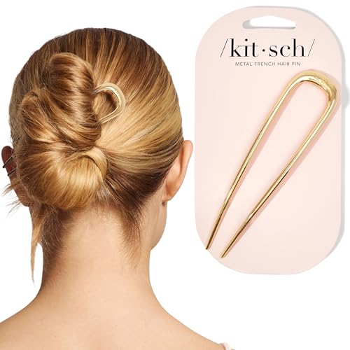 Kitsch Gold Metal French Hair Pin, U-Shaped Hair Fork for Updos & Buns
