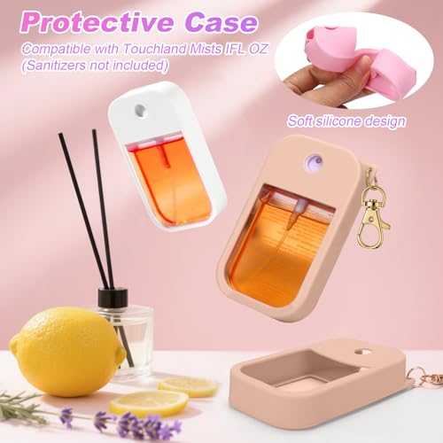 AIERSA Hand Sanitizer Spray Case Compatible with Touchland, Silicone Hand Sanitizer Case Holder with Keychain for Touch Land Mist Case 1FL. OZ (Blush Beige)
