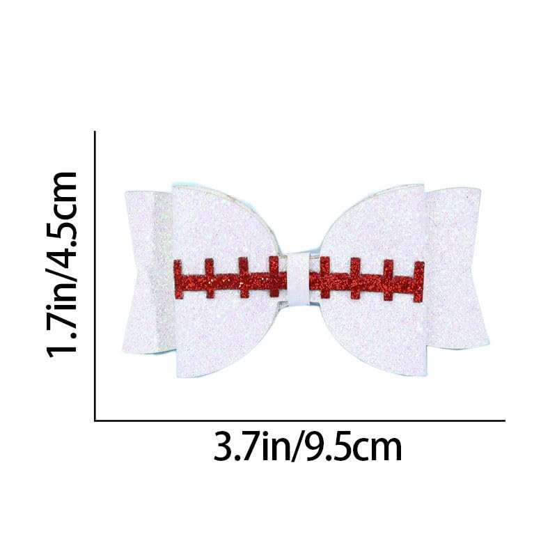 White Hair Clips with Softball Cheer Bow and Hair Ring Tie BBG47 (D2)