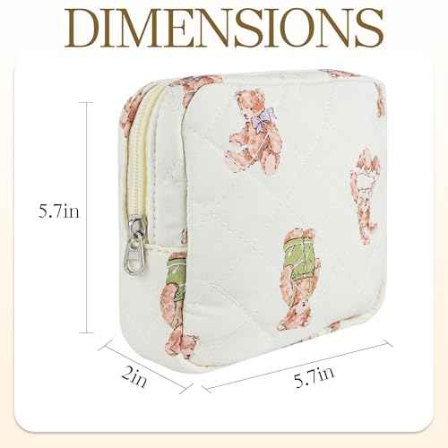 Small Floral Quilted Makeup Bag, Coquette Aesthetic Travel Toiletry Organizer for Women, Lightweight Cotton Cosmetic Pouch