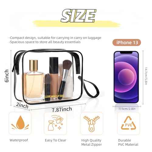 Clear Makeup Bag,2 Pack TSA Approved Toiletry Bag Travel Toiletry Bag Hanging Makeup Cosmetic bag for Women Men (Black).