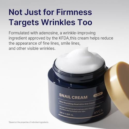 AVCA Snail Mucin Face Cream Moisturizer 100ml(3.38 fl. oz) ? Hydrating Anti Aging Korean Skin Care, Helps Improve Elasticity & Fine Lines with HA & Collagen