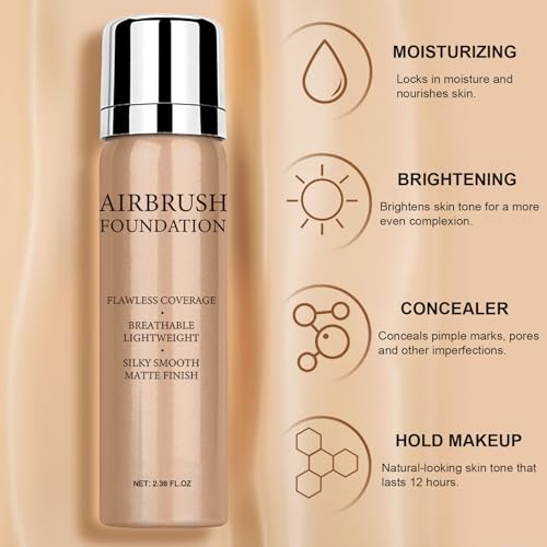 Airbrush Foundation Spray - Waterproof Full Coverage, Long Lasting Matte Finish