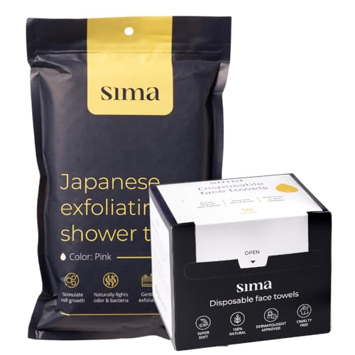 Sima - Bundle - Exfoliating Face & Body Scrub Towel Pink + Gentle Face Cloth