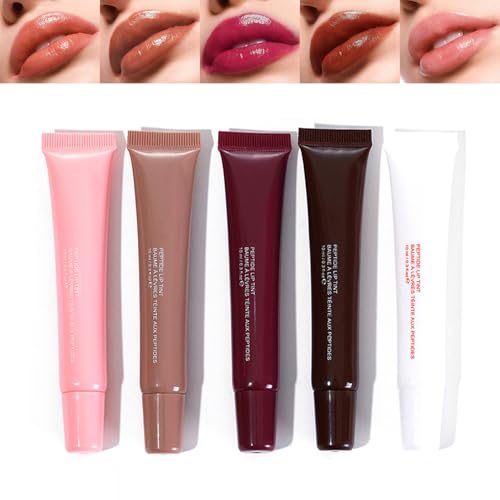 5Pcs Hydrating Lip Gloss Set: Long-lasting, Non-sticky Shiny Jelly Lip Gloss with Glitter Plumping Effect in Nude Shades for a High-shine, Glass-like Finish, 0.3 fl oz Each