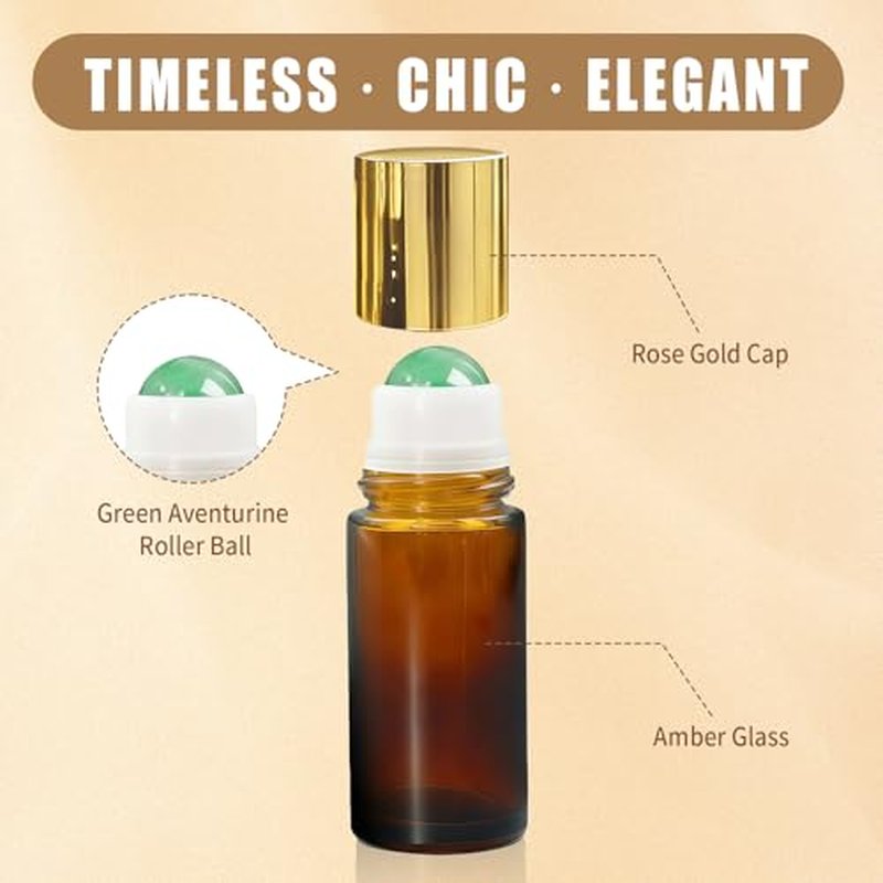 Green Aventurine Roller Bottle Set - 50ml Amber Glass, Leak-Proof