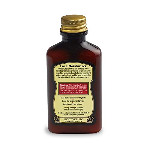 Lucky Tiger Face Moisturizer for Men (3.5 Fl Oz) ? Hydrating and Replenishing Facial Cream with Shea Butter & Green Tea ? Purifies & Reduces Wrinkles- Alcohol-Free & Fragrance-Free