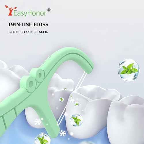 EasyHonor Dental Floss Picks,Twin-Line Mint Flavor Dental Flossers, Dual Action Flossing System, Easy Carry and Pick, 156 Count Floss Sticks in 3 Portable case.(Green, Mint)