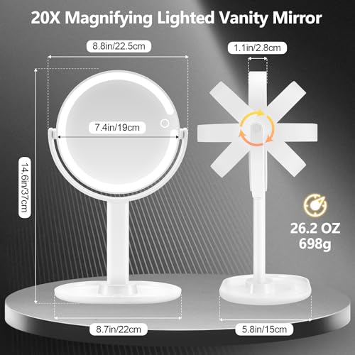 MIYADIVA 20X Magnifying Mirror with Lights – Dual-Sided Lighted Vanity