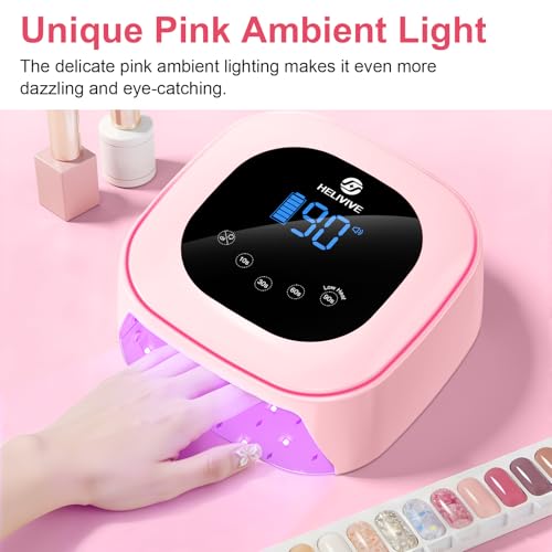 HELIVIVE Pink Cordless UV LED Nail Lamp 80W Rechargeable Gel Dryer